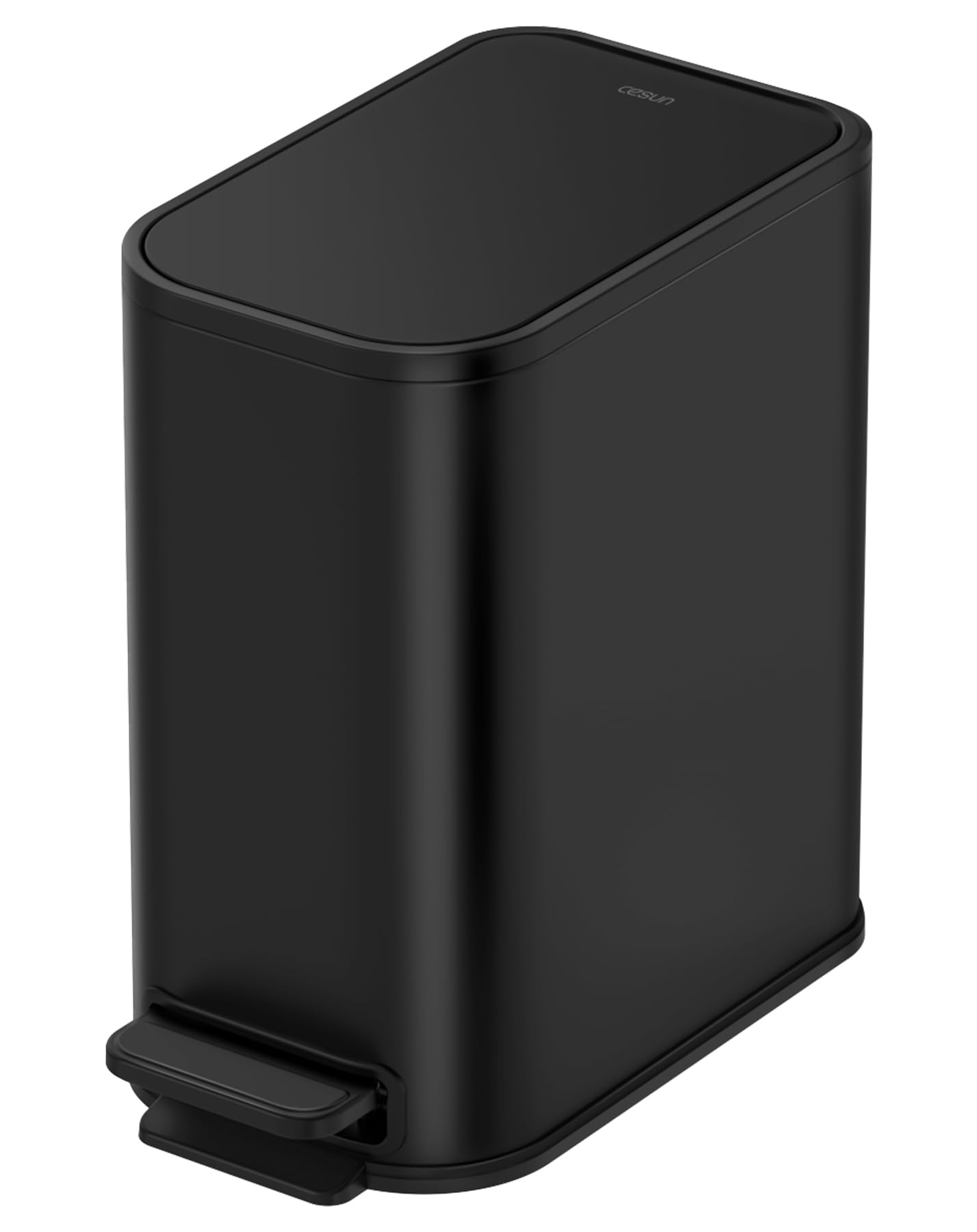 Cesun Black Bathroom Trash Can, 1.3 Gallon Small Garbage Can with Lid, Metal Slim Trash Bin with Foot Pedal, Waste Basket for Bathroom, Bedroom, Office, Matte Black, 5 Liters