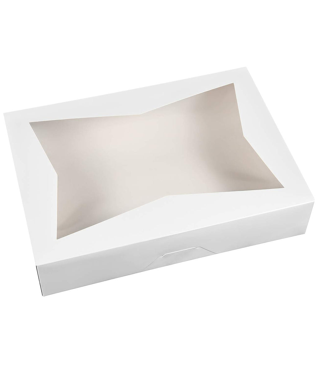 15-Pack Cookie Pastry Boxes 14 x10 x 3inch,White Large Bakery Box Container with PVC Windows for Pie and Donut Box Paperboard Lock Corner,Pack of 15