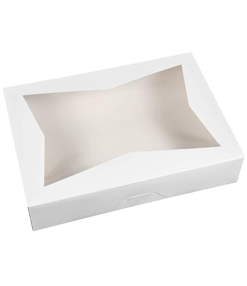 15-Pack Cookie Pastry Boxes 14 x10 x 3inch,White Large Bakery Box Container with PVC Windows for Pie and Donut Box Paperboard Lock Corner,Pack of 15