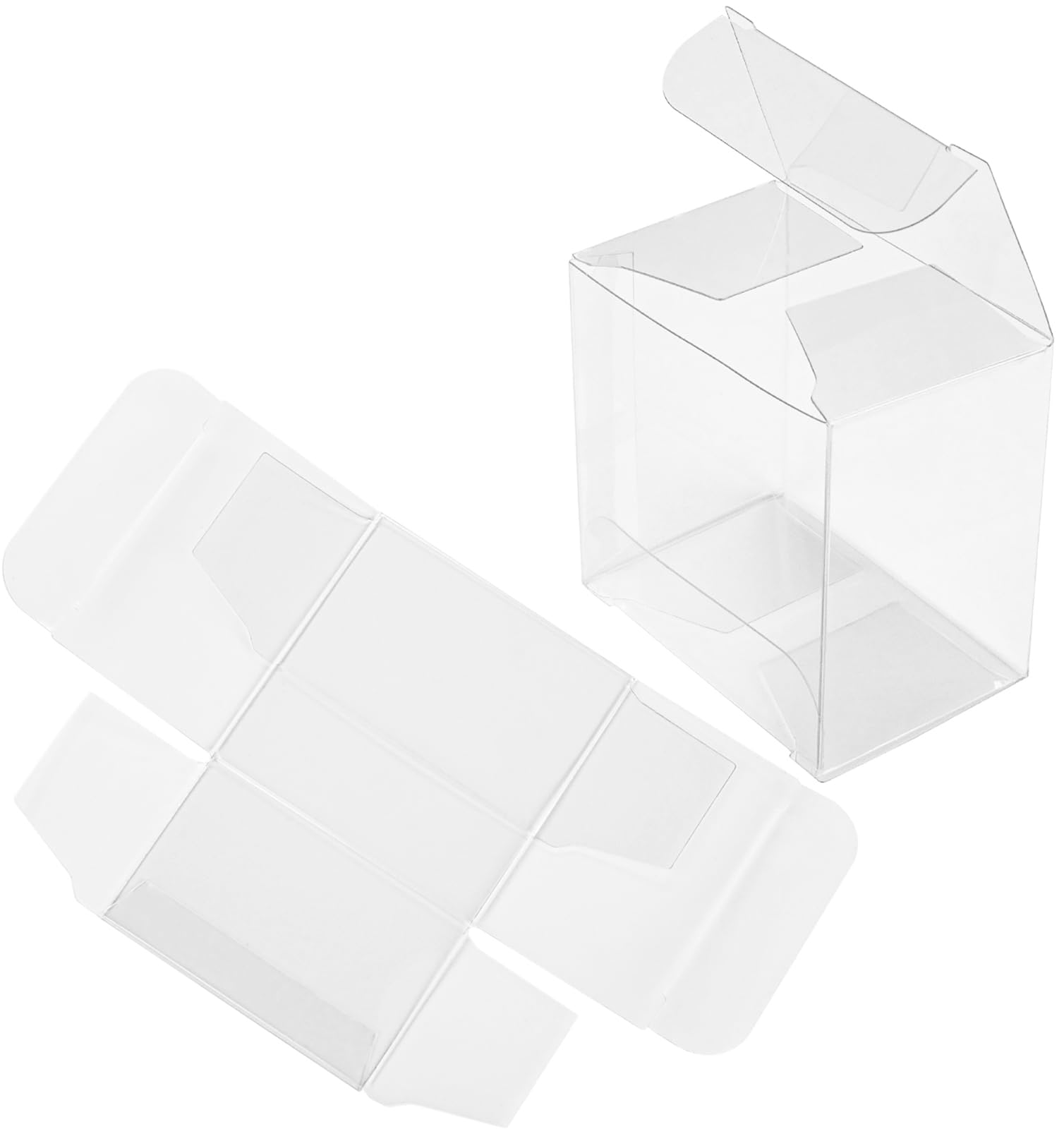 Nicunom 100 Pack Clear Macaron Boxes, Plastic Favor Boxes, 2.17" x 2.17" x 1.38" Bakery Boxes Candy Containers for Chocolate Cake Desserts Cupcakes Cookies Muffins Party Favors Packaging