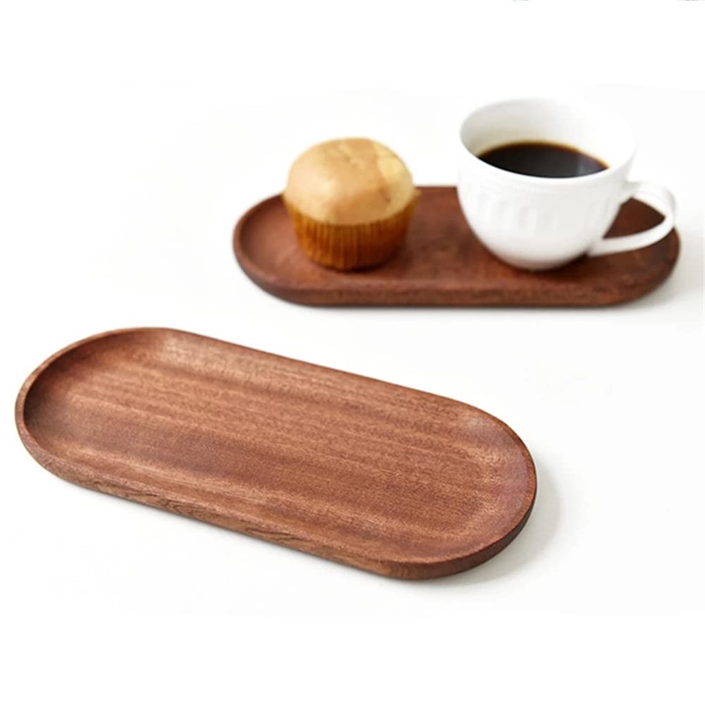 Linwnil 2 Pack Solid Wood Coffee Serving Platters and Trays of Natural Wood with Edge, Rectangular Avoid Sliding and Spilling Food (Walnut Trays x 2Pack)