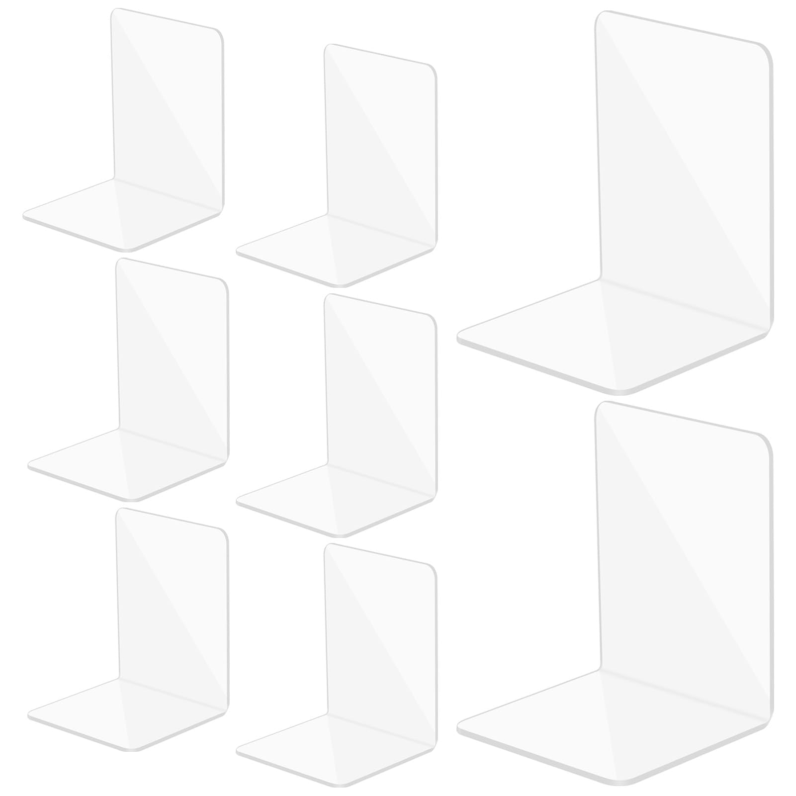 JIANTA 4 Pairs Acrylic Book Ends, Clear Acrylic Bookends for Book Shelves, Plastic Book Ends Desktop Book Organizer Decoration Gift Stationery Supplies for School Office Library