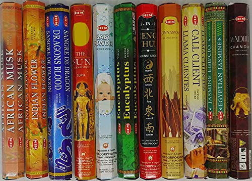 Hem Incense -12 Box Best Variety Pack 20 Sticks Each - 240 Sticks - 240g - 45+min Burn