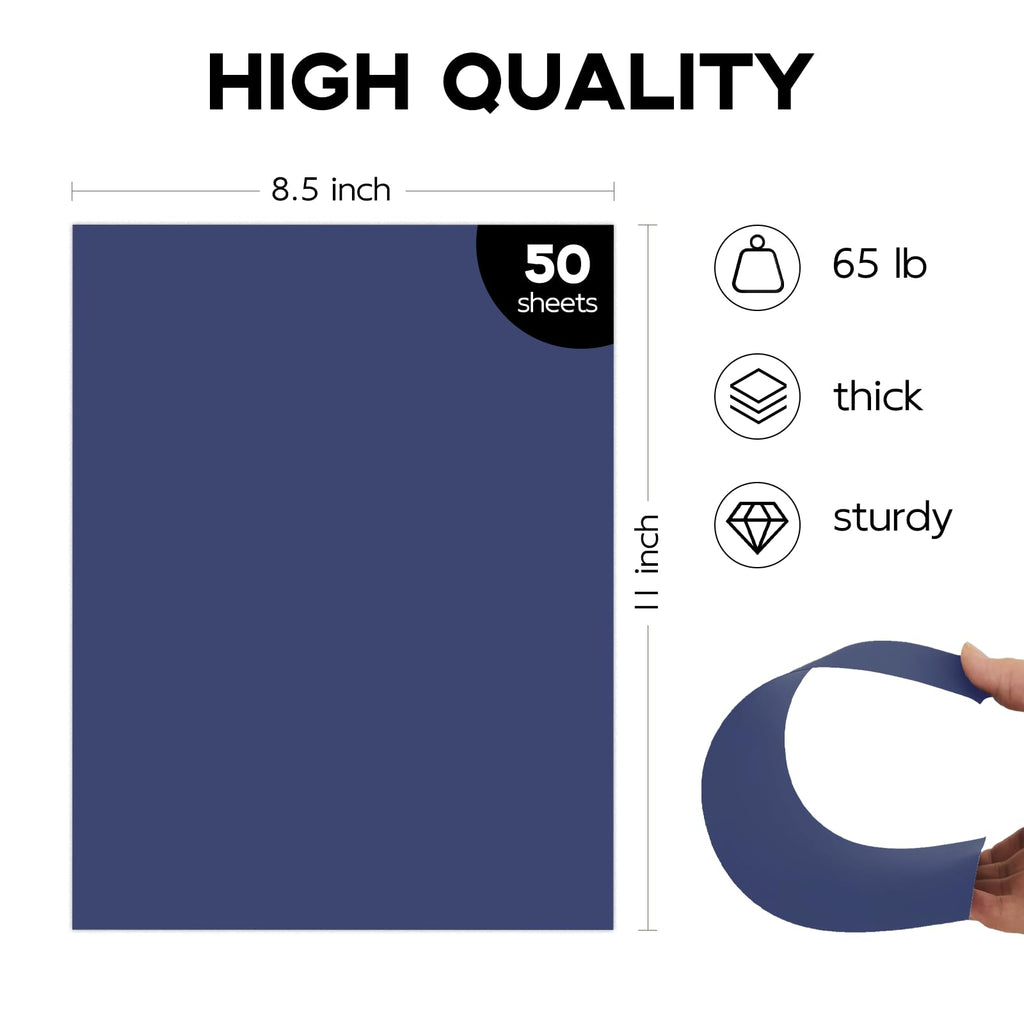 50 Pack 65lb Blue Cardstock 8.5 x 11 Pastel Paper, Goefun Navy Blue Card Stock Printer Paper for Wedding Invitations, DIY Cards, Menus, Crafts