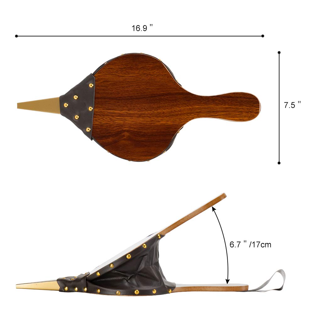 Fireplace Bellows 17"x7.5" Large Wood Air Blower Cast Nozzle for Outdoor Camping BBQ Grill Chimney Hand Bellow Pump Pit Barbeque Fire Tools Accessories with Hanging Strap (Brown, 17"x7.5")