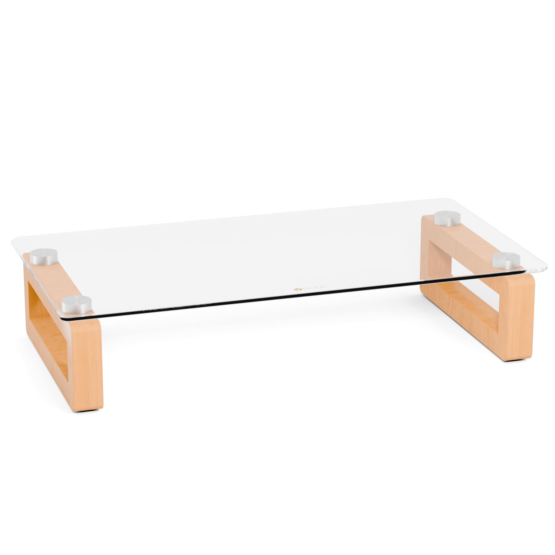 Clear Glass Computer Monitor Stand Riser with Wooden Base for Flat Screen LCD, LED TV, Laptop, Printer, Multi Media Desktop Stand, Office Supplies Desk Organization (Light&Clear)