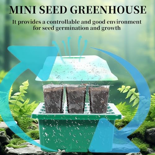 10 Pack 120 Cells Seed Starter Trays with Ventilation Holes - Reusable Seedling Starter Kit for Vegetables, Herbs, Flowers - Indoor Gardening, Plant Germination & Seed Starting (Green)