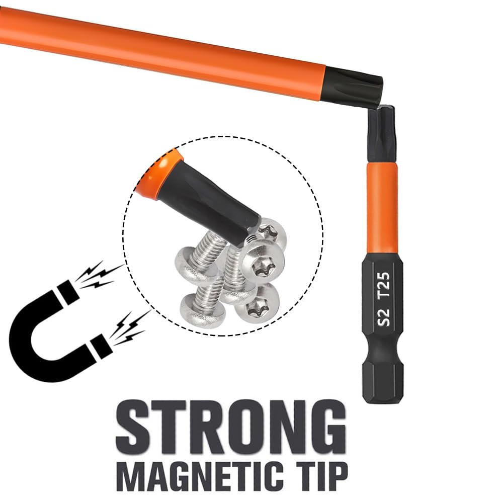 Saipor 13-Piece 6 inch /150 mm Long Torx Bit Set for Impact Driver, S2 Steel Star Bit Set (T5-T40), 1/4'' Hex-Shank Magnetic Torx Screwdriver Bit, Torx Head Drill Bit Set with CNC Machined Tips