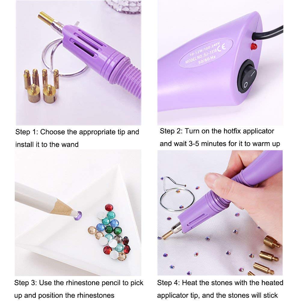 Epesl Bedazzler Kit with Rhinestones, Hot Fixed Gems Craft Applicator - Diamond Painting Pen, Wax Pencil, Tweezers, Tray, Cleaning Brush, Picker Rhinestones Crystals for DIY Clothes Shoes