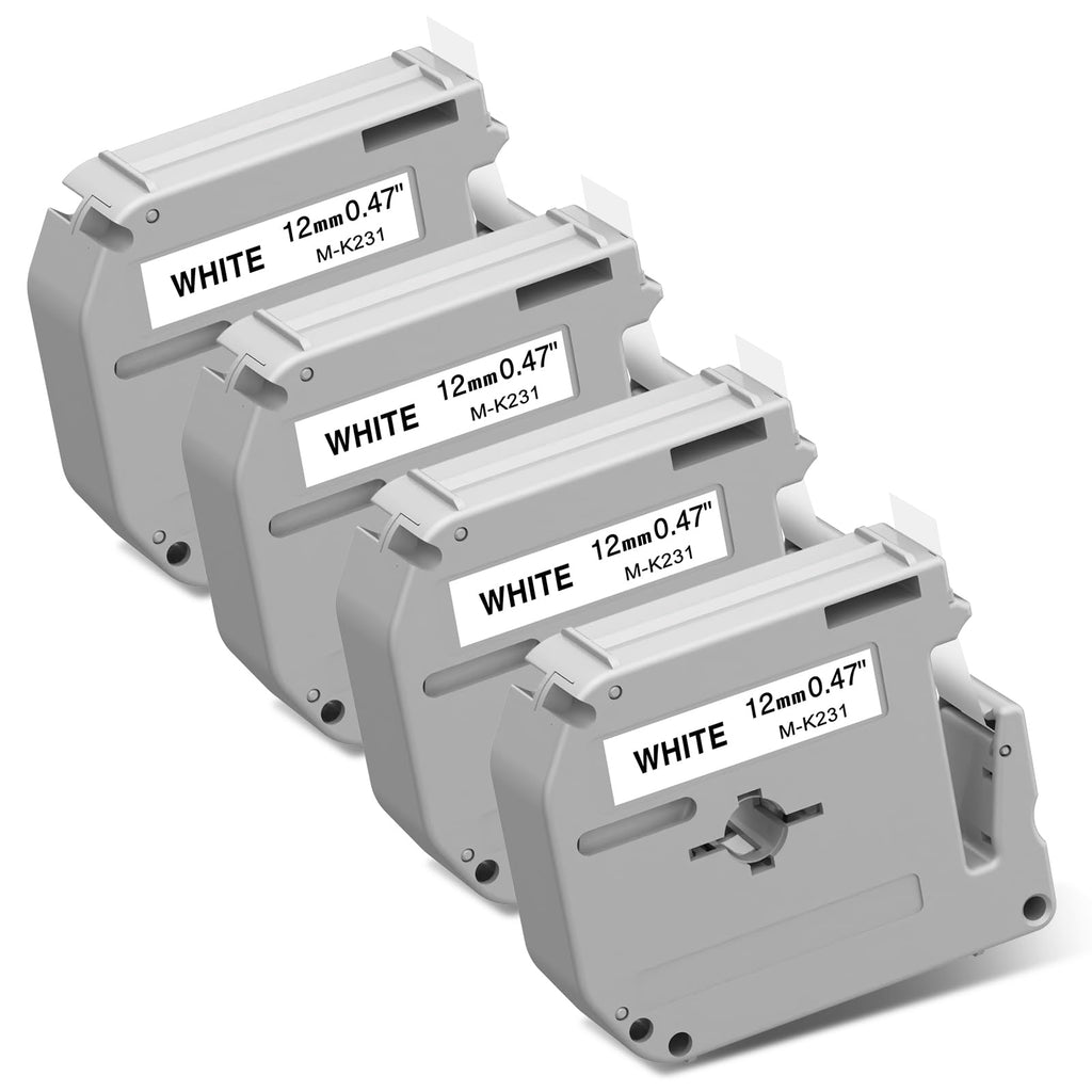 M-K231 M-K231S Label Tape Replacement for Brother M-K231 12mm 0.47 M Tape Compatible with Brother P-Touch PT-M95 PT-90 PT-65 PT-70 PT85 Label Maker,Black on White, 1/2'' x 26.2', 4P