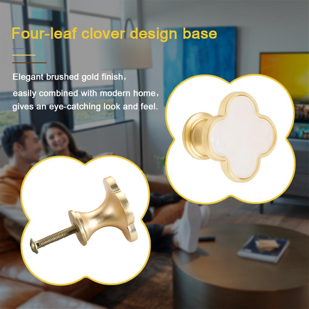 BEANPRECOY 8 Pcs Clover Four-Leaf Cabinet Knobs, Cabinet Drawer Pulls Cabinet Knobs, Zinc Alloy Single Hole Door Handle for Dresser, Wardrobe, Cupboard (White)