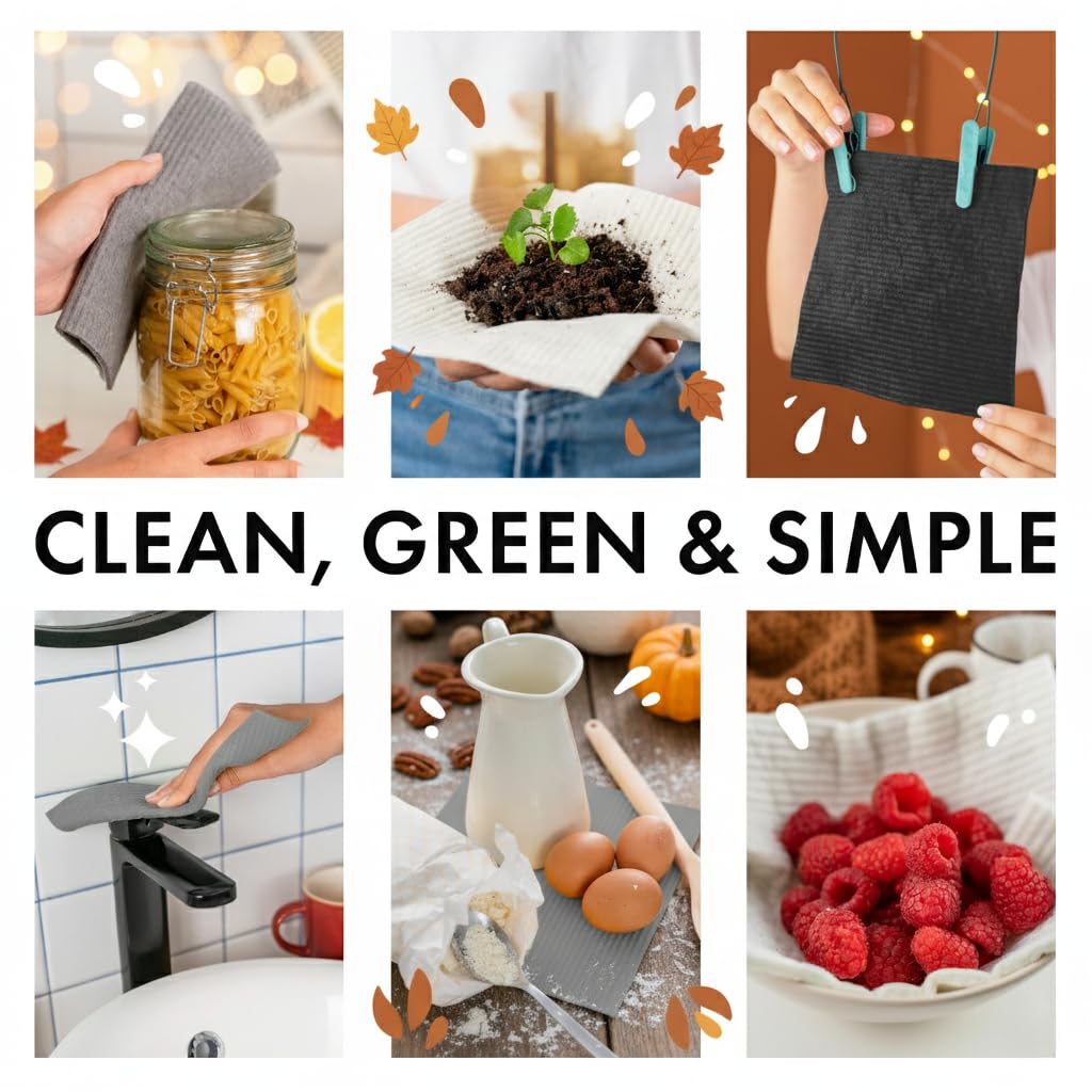 SUPERSCANDI 10 Pack Swedish Dish Cloths for Kitchen - 100% Biodegradable & Compostable | Washable Kitchen Cloths, Food-Safe & Without Plastic - Reusable Paper Towel for Any Surface | Grey