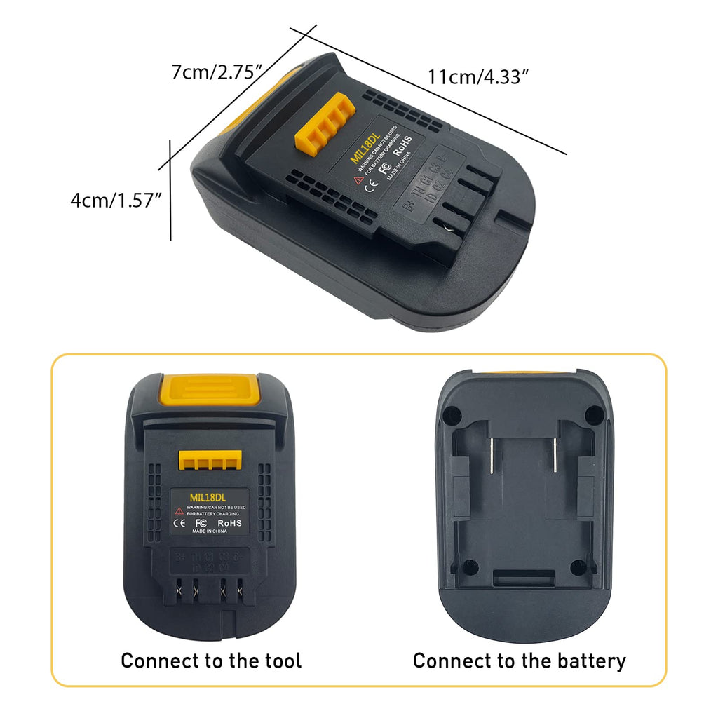 ZDTZAN Battery Adapter MIL18DL for Milwaukee M18 18V Battery to Dewalt 20V Lithium-ion Battery Tools, Convert Milwaukee M18 Battery to Dewalt 20V Tools Use