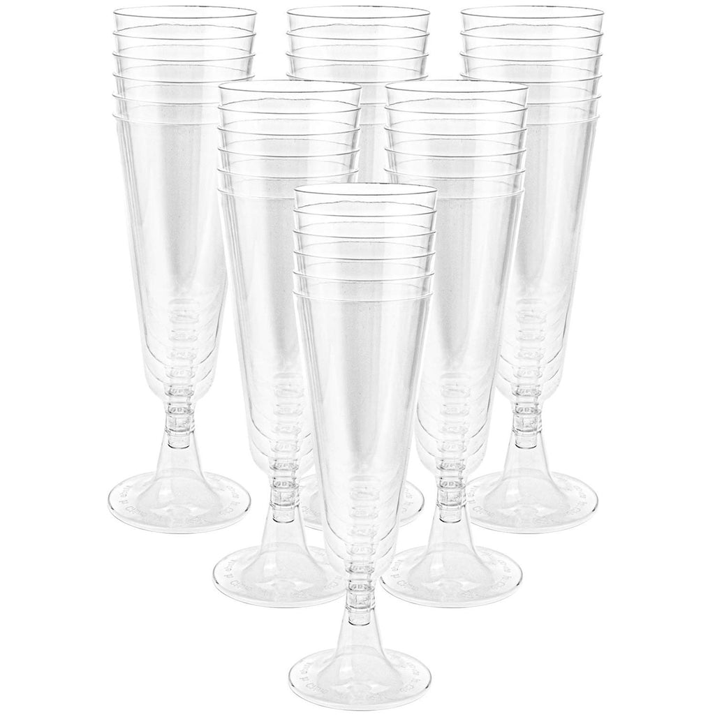 Hedume 100 Pack Champagne Flutes, 5oz Disposable Clear Plastic Champagne Glasses, Toasting Flute Set for Mimosas, Bloody Mary's, Wine Glasses, Sodas, Cocktail Cups, Parfaits, Sundaes etc