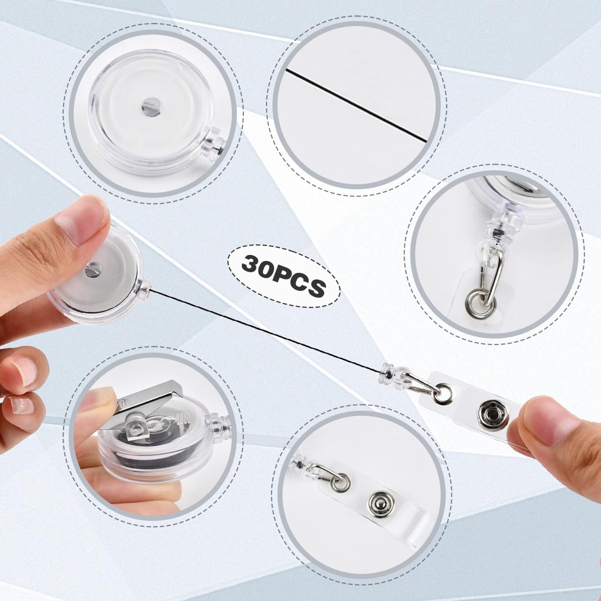 OTYMIOW 30PCS Badge Reels Retractable with Alligator Clip, Retractable Badge Holders Clear Badge Reel Bulk ID Card Holder Name Badge Reel Clips Badge Holder Reels for Nurse, Teachers,Office Workers