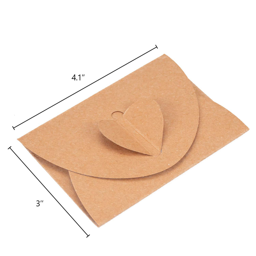 Hedume 200 Pack Gift Card Envelopes, Cute Mini Envelopes, Kraft Small Seed Envelopes with Heart Shaped Clasp for Gift Cards and Business Cards (4.1" x 3")