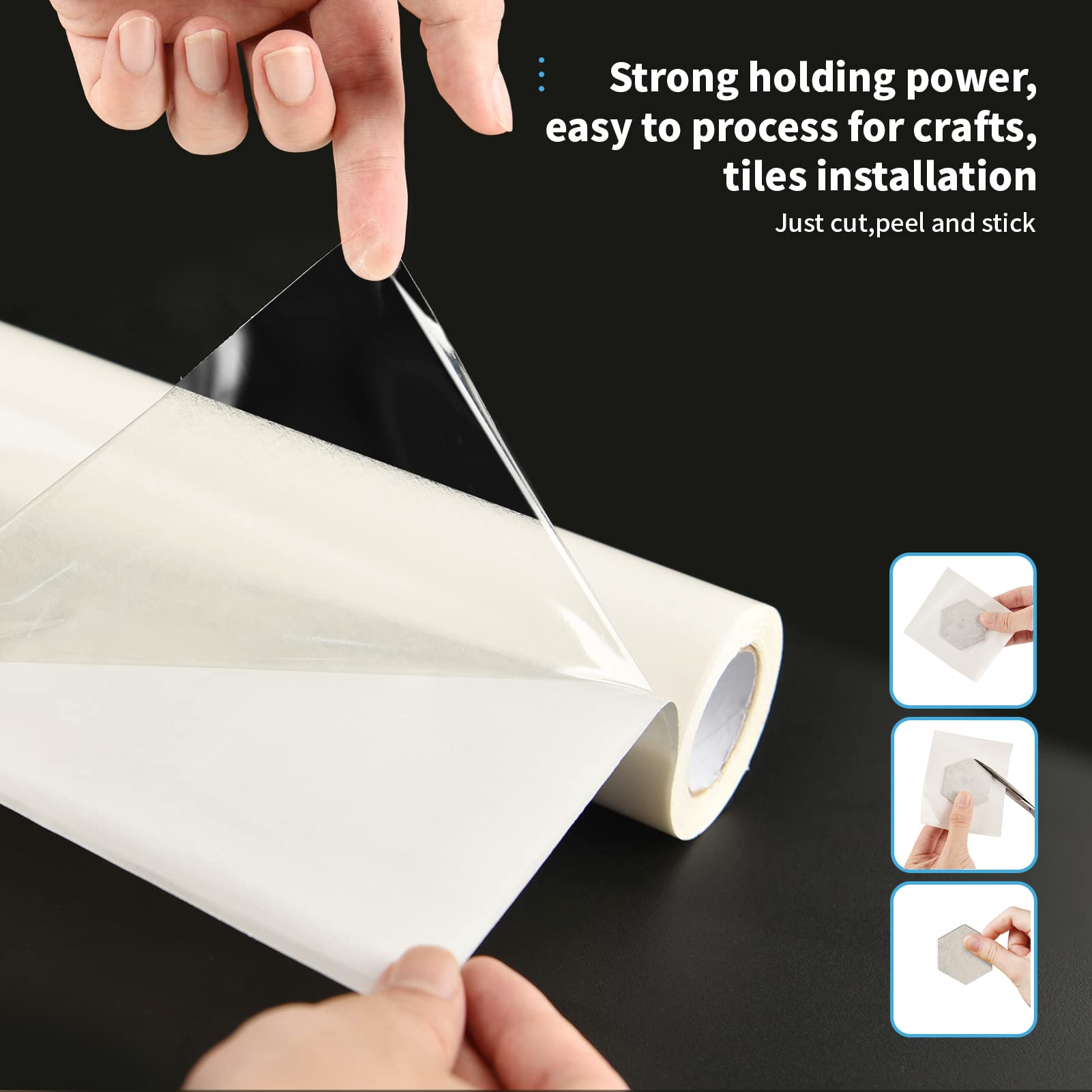 Art3d Adhesive Tile Setting Mat, Double-Sided Tape Sheet for Crafts, Arts, DIY Projects, 12in. X 360in. Damage-Free, Residue-Free