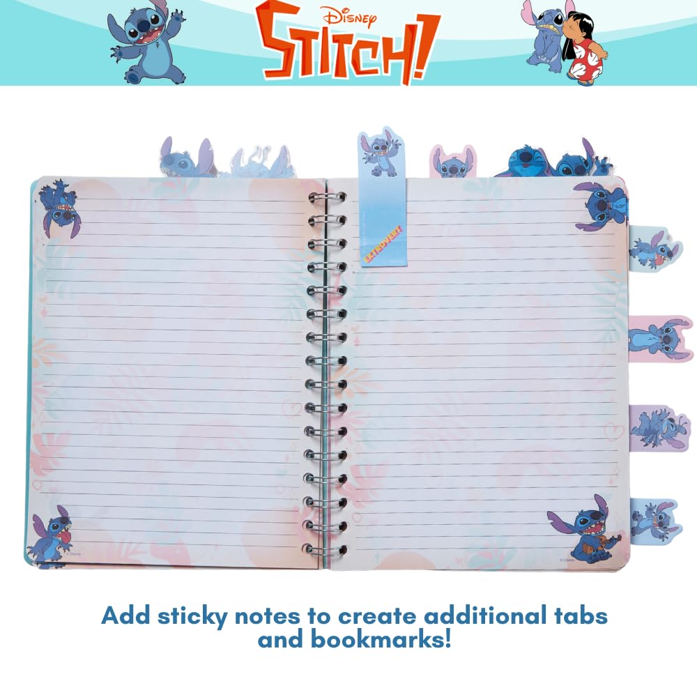 Disney Stitch Tab Journal Spiral Notebook, Ballpoint Pen, Sticky Tabs, 96 Lined Pages, Blue