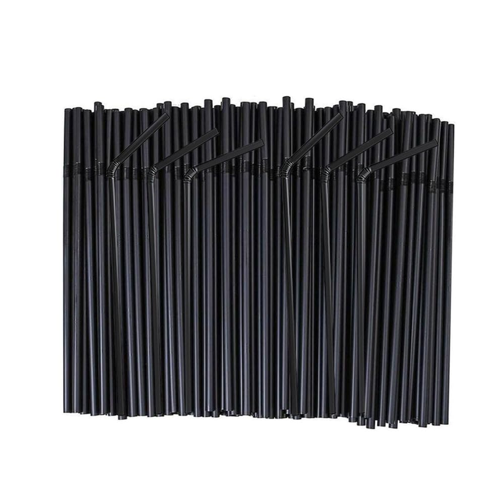 FOREVERIE Plastic Flexible Bendable Straws for Drinking, Diameter 5 MM Length 21 CM (8.27 Inches), 1000 Counts Value Pack, Black, Standard Length