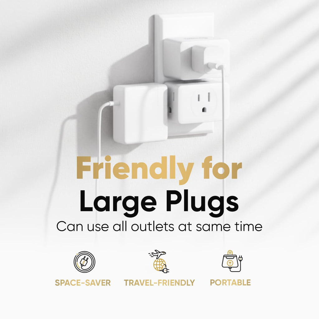 Unidapt 3 Outlet Multi Plug Wall Adapter, Multiple Outlet Splitter, Extender Grounded Wall Power Bar Plug Expander for Cruise Ship Home Office Dorm Essentials, 2-Pack (WSL-05)