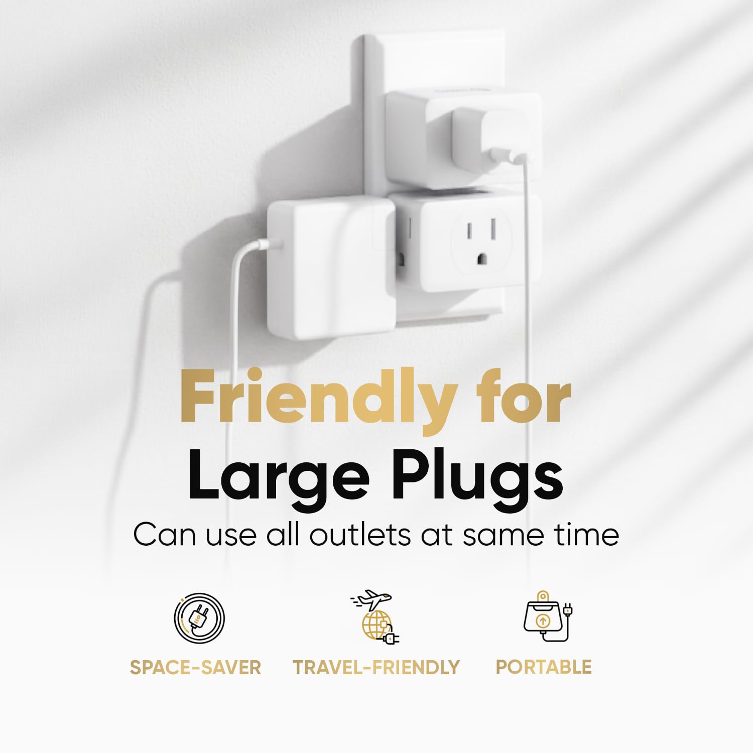 Unidapt 3 Outlet Multi Plug Wall Adapter, Multiple Outlet Splitter, Extender Grounded Wall Power Bar Plug Expander for Cruise Ship Home Office Dorm Essentials, 2-Pack (WSL-05)