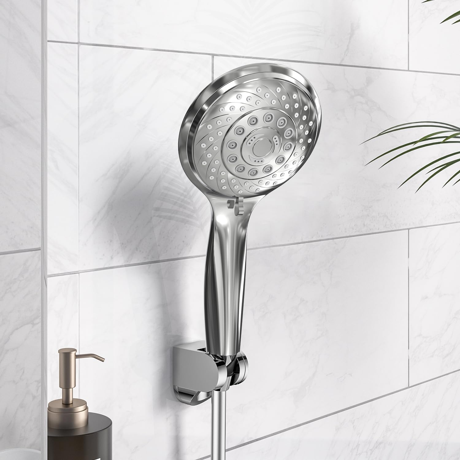 VEHHE 6 Spray Modes Handheld Shower Head Saving Water, Bright Shower Head with Anti-Clog Nozzles and Anti-Leak, Shower Head with Hose 1.5M and Adjustable Universal Bracket∣Silver