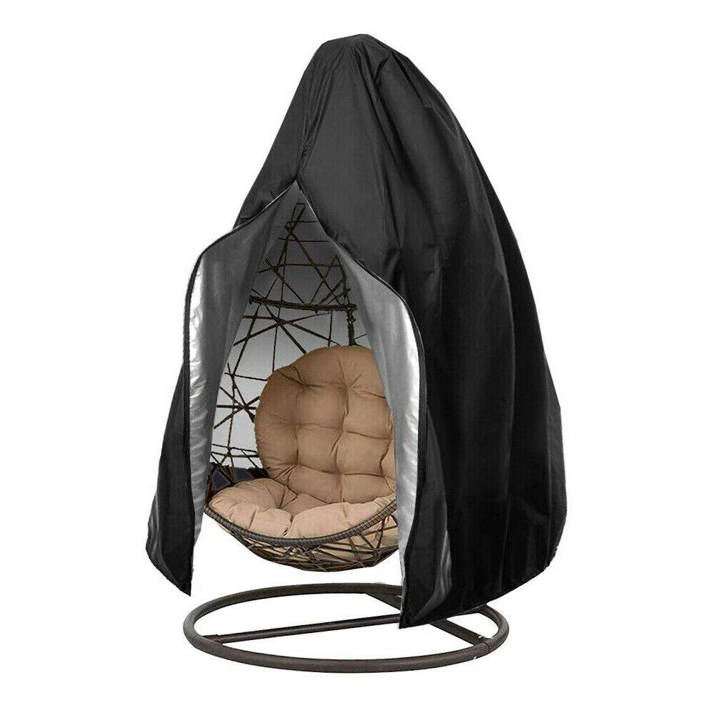 Egg Hanging Chair Cover with Zipper, Heavy Duty Weather Resistant Wicker Egg Swing Chair Cover Veranda Patio Garden UV Resistant Protective Cover (Single Seat, Black)