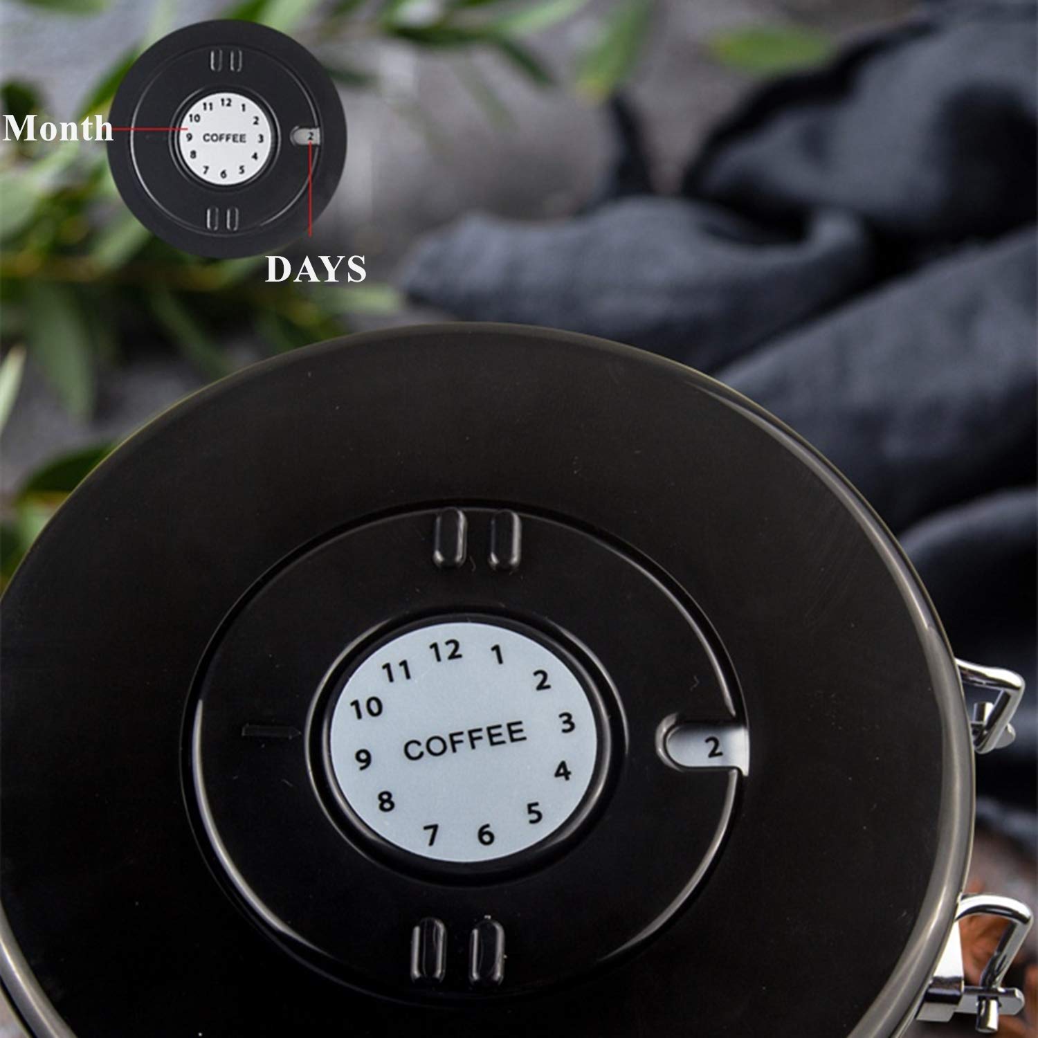 Yopay Airtight Coffee Canister, Stainless Steel Coffee Container with Measuring Scoop for the Kitchen, Coffee Ground Vault Jar With One Way Co2 Valve, Tea Coffee Beans Sugar Fresher, 16 oz, Black