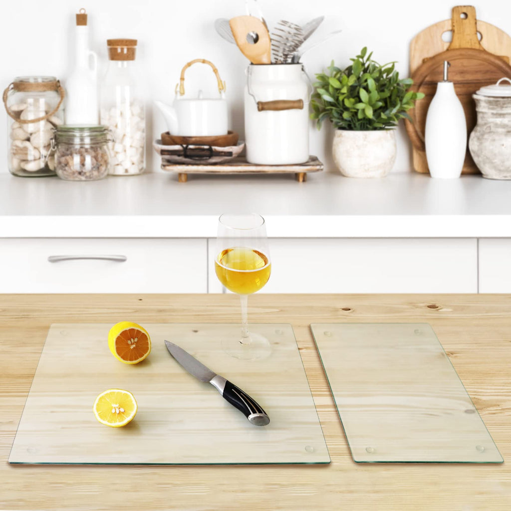 VASUHOME Tempered Glass Cutting Boards for Kitchen Counter - [2 Pack of 16x12 and 8x12 Inch] - Clear Cutting Board for Countertop - Scratch, Heat, Shatter Resistant and Easy to Clean