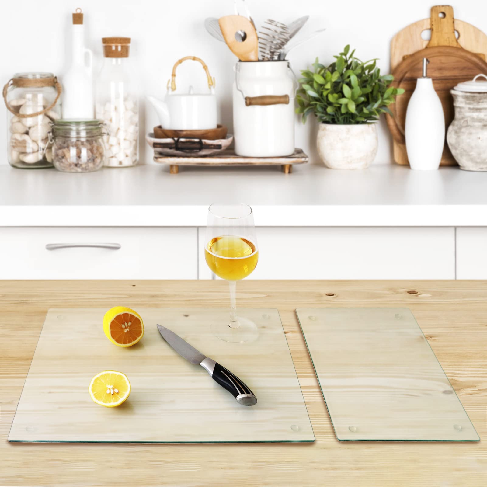 VASUHOME Tempered Glass Cutting Boards for Kitchen Counter - [2 Pack of 16x12 and 8x12 Inch] - Clear Cutting Board for Countertop - Scratch, Heat, Shatter Resistant and Easy to Clean