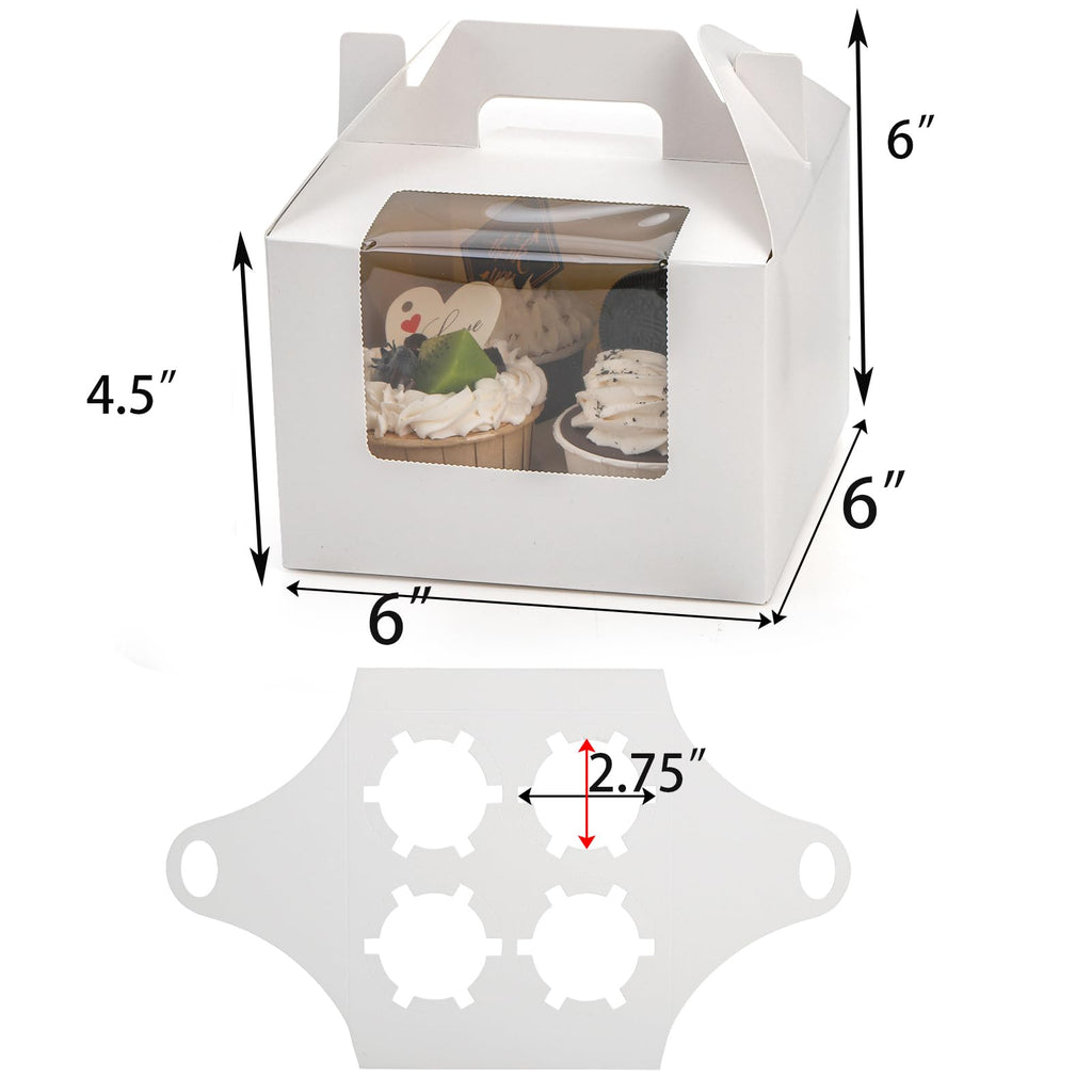 Jucoan 40 Pack Cupcake Containers, 4 Count White Kraft Paper Cupcake Boxes with Insert Window and Handle, Cupcake Holder Bakery Pastry Boxes, Gable Party Favor Treat Boxes for Wedding Birthday Party