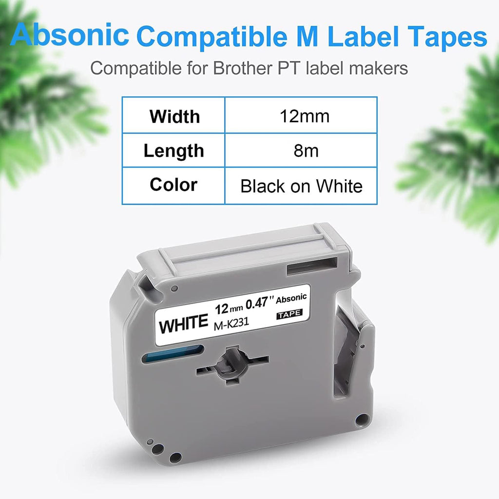 5-Pack Compatible for M-K231s Label Tape Replacement for Brother M Label Tape 12mm M-K231 MK231 M231 0.47 for Brother PT-M95 PT-65 PT-90 PT-70BM PT-70SR PT-85 Label Maker, Black on White, 26.2ft