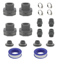 PVC Bulkhead Fittings Rain Barrel 3/4 Inch Female Thread With Stock Strap, Throat Clamp, 3/4 Dual Thread Male Fitting, Plug For Tanks, Swimming Pools, Aquariums