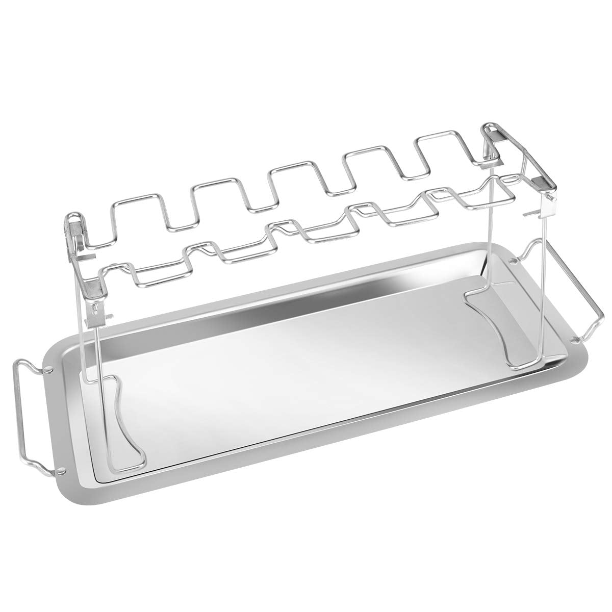 Onlyfire Stainless Steel Chicken Wing Leg Rack with Drip Tray for Smoker Grill,Oven and Charcoal Kettle,Hang Up to 14 Chicken Legs or Wings
