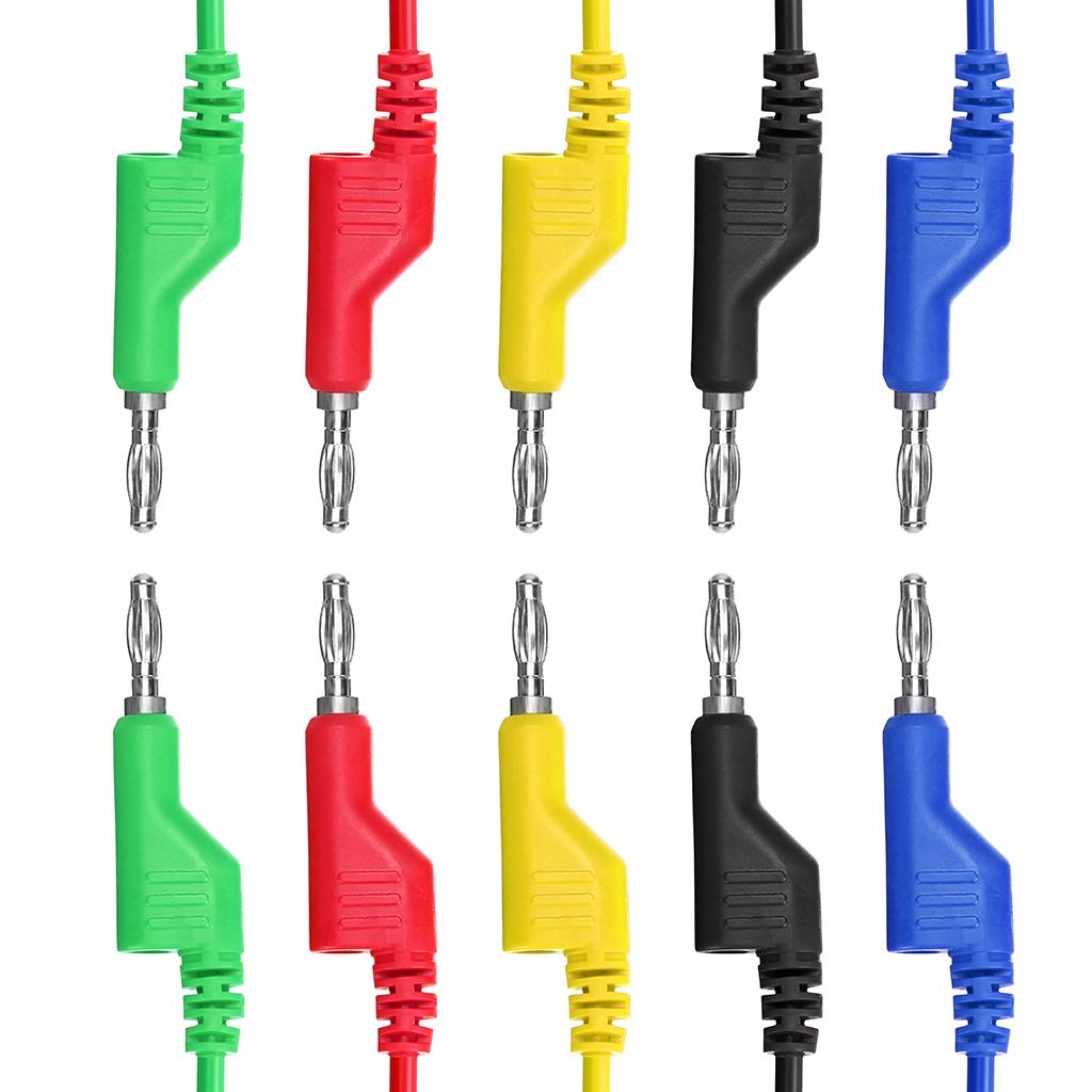 JuxYes Pack of 5 Colors Banana to Banana Plug Test Leads Set - 4mm Stackable Banana Test Cable Wire for Multimeter