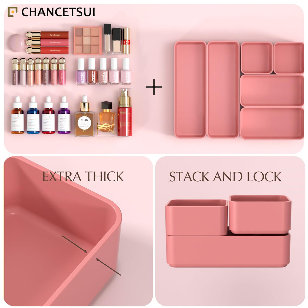 6 Piece Stackable Plastic Organizer Drawers Set, Multifunctional Stackable Storage Trays, Best For Kitchen, Bedroom, Bathroom, Makeup Desk Drawer Organizers