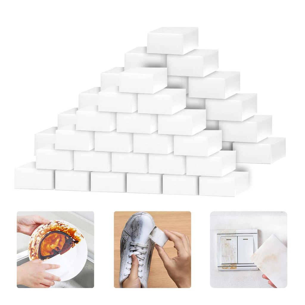 Magic Sponges Eraser for Cleaning, 100 Pack Reusable Melamine Sponge Scrubber Foam Cleaning Pads for Kitchen Dishes, Bathtub, Baseboard, Shoes Cleaner, Durable & Not Easily Rip