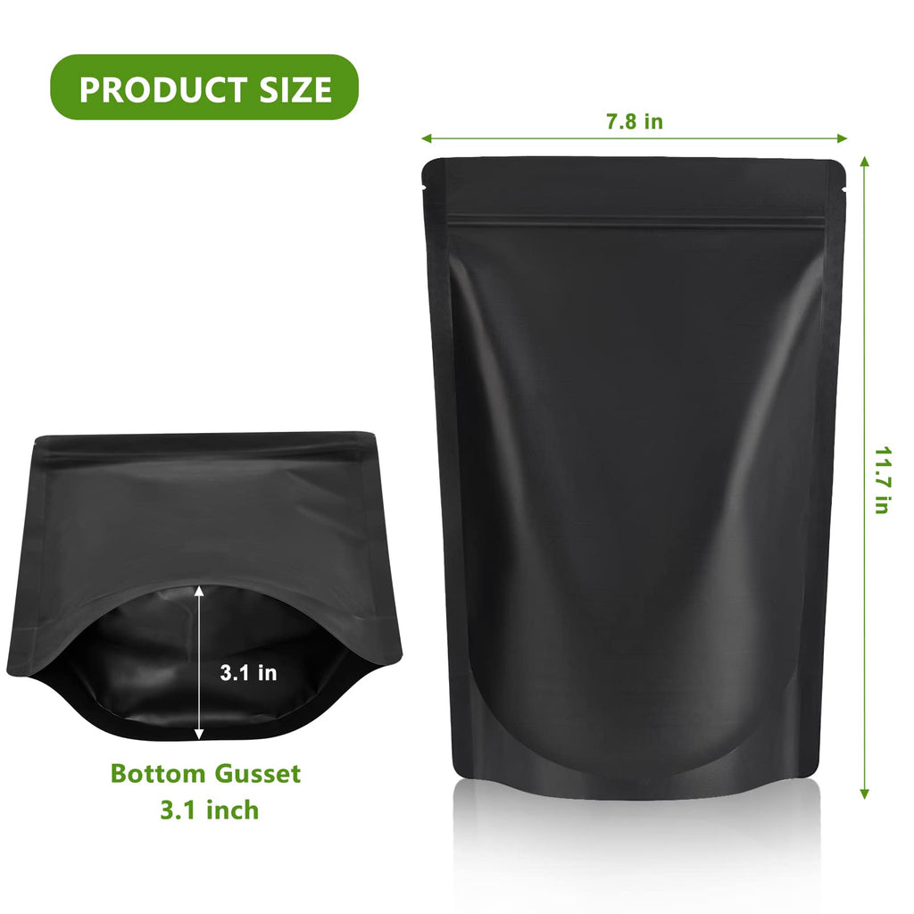 Durimoiy Matte Black Mylar Bags - 7.8x11.7 inches Large Sealable Stand Up Foil Packaging Zipper Pouches for Food Storage