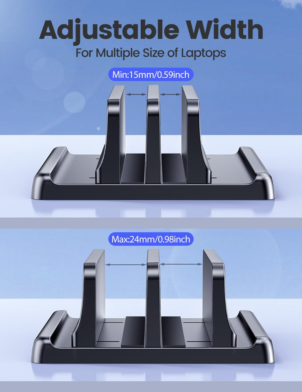 VAYDEER Vertical Laptop Stand for Desk, Dual Slots Plastic Laptop Holder with Space Saving 4-in-1 Design, Adjustable Laptop Stand Supports MacBook, Chromebook, Surface, Dell