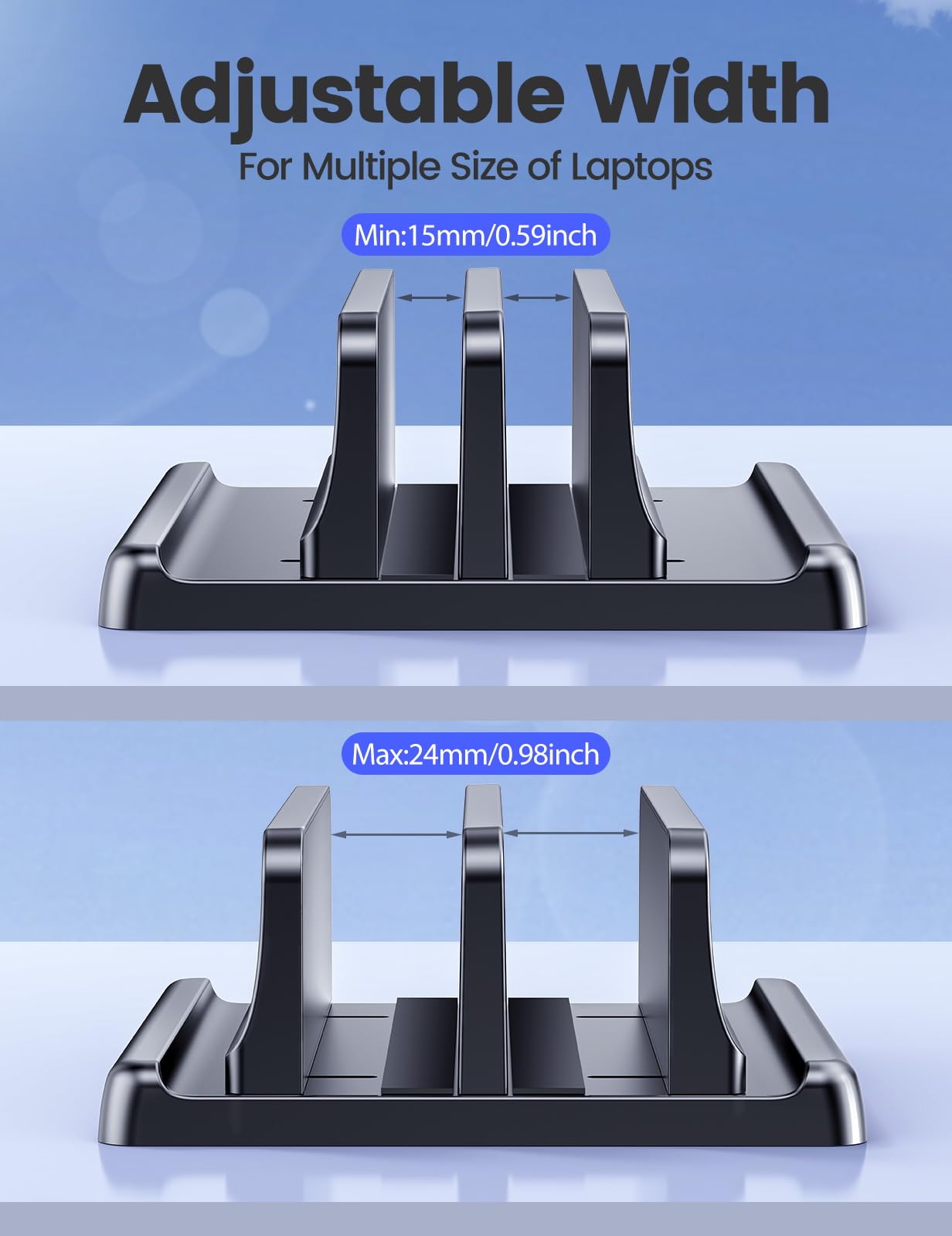 VAYDEER Vertical Laptop Stand for Desk, Dual Slots Plastic Laptop Holder with Space Saving 4-in-1 Design, Adjustable Laptop Stand Supports MacBook, Chromebook, Surface, Dell