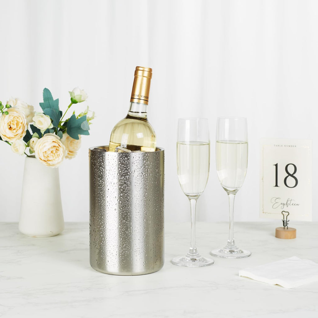 Wine Chiller Bucket Dual Wall Insulated Stainless Steel Wine/Champagne Cooler Bucket, Keeps Wine Cool