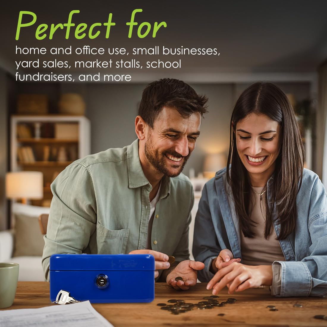 Desk Tech Heavy-Duty Metal Cash Box with Lock, 8-Slot Removable Tray, Portable Safe Box for Office Desk, School, Small Business, and Yard Sale, 9.8” L x 6.9” W x 3” H, Gray