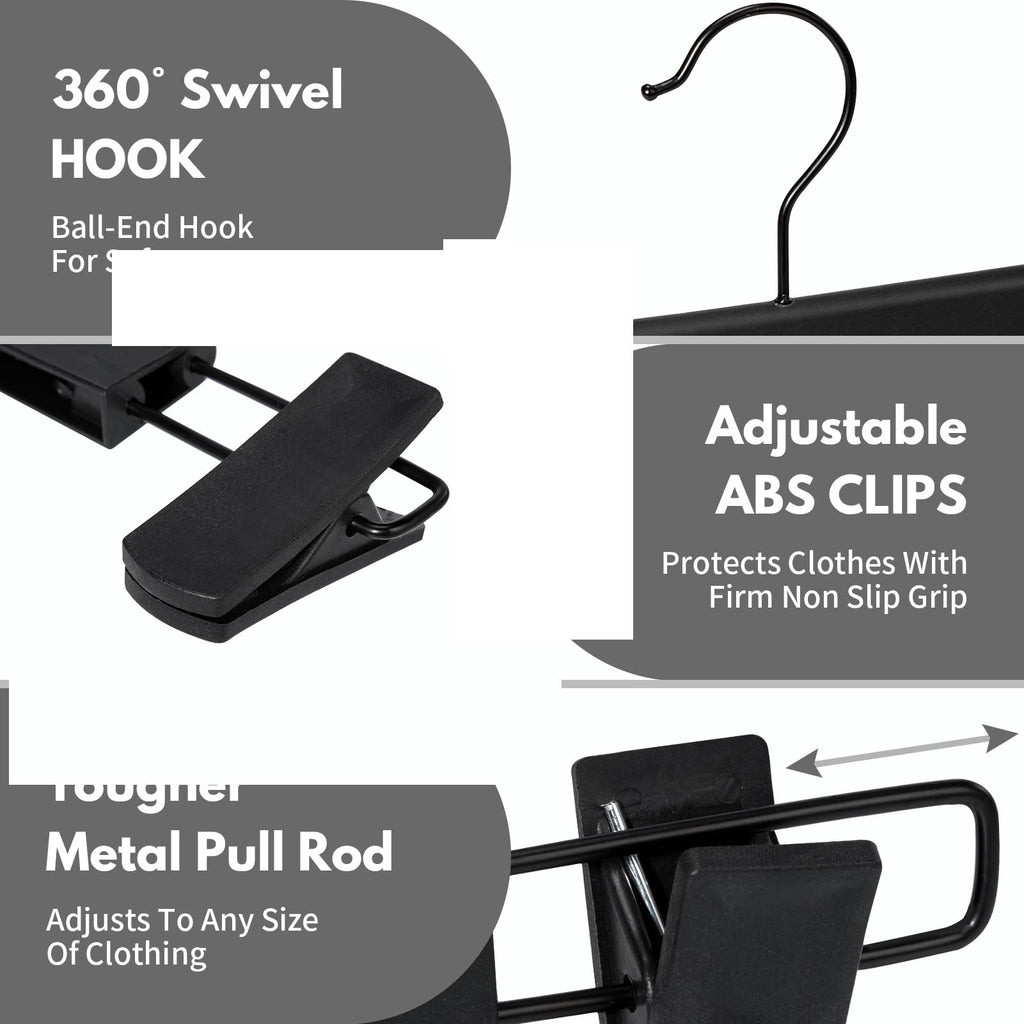 Lamitocs Pants Hangers with Adjustable Anti-Rust Clips for Pants (Black, 30Pack)