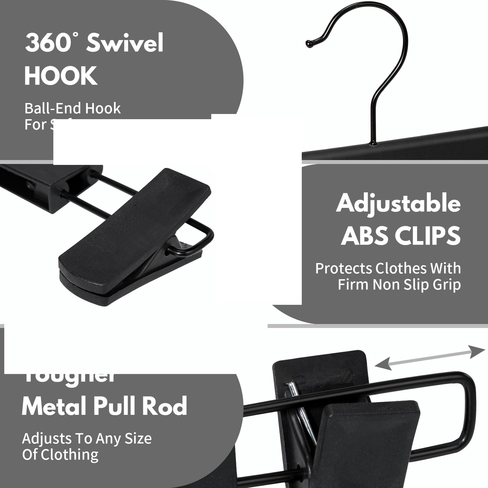 Lamitocs Pants Hangers with Adjustable Anti-Rust Clips for Pants (Black, 30Pack)