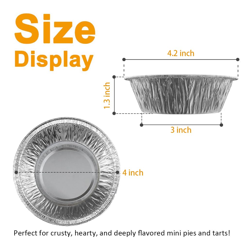 LOYUDEQIU 4 Inch Aluminum Foil Pie Pans 50Pcs - Disposable Mini Tins for Bakeries, Cafes, Restaurants - Tart Pans for Pies, Fruit Tarts, Quiche (50 Count)