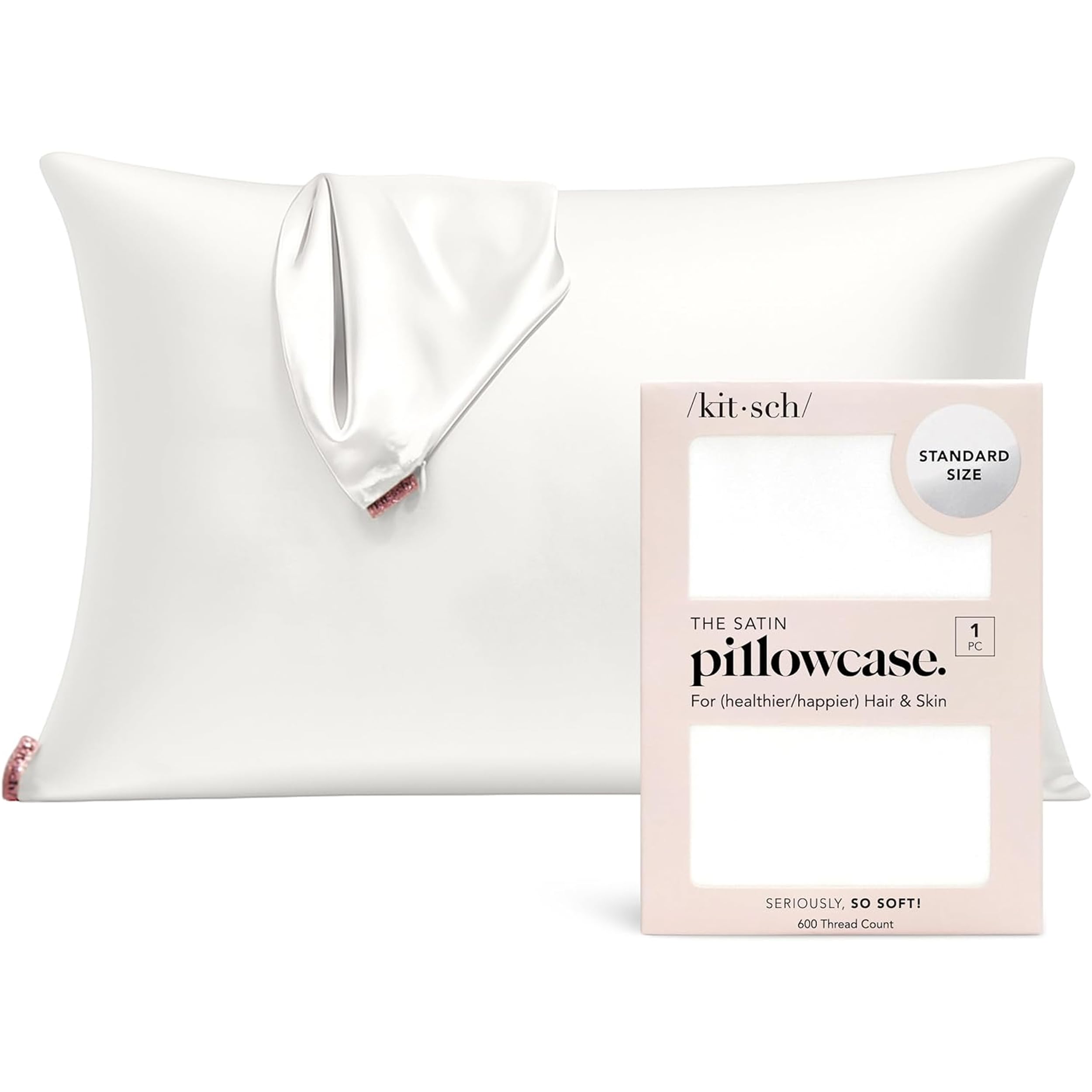 Kitsch Satin Pillowcase with Zipper for Hair & Skin, Softer Than Silk Pillow Cases Queen, Wrinkle-Free, Smooth and Cooling Satin Pillow Covers, Standard Size 19"x26", Ivory
