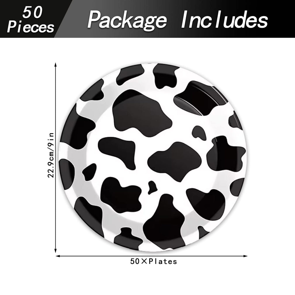 50PCS Cow Print Plates 9 Inch Cow Paper Plates Jungle Safari Party Supplies Animal Print Party Plates Cow Theme Birthday Party Plates Disposable Paper Food Trays Baby Shower Jungle Party Decorations