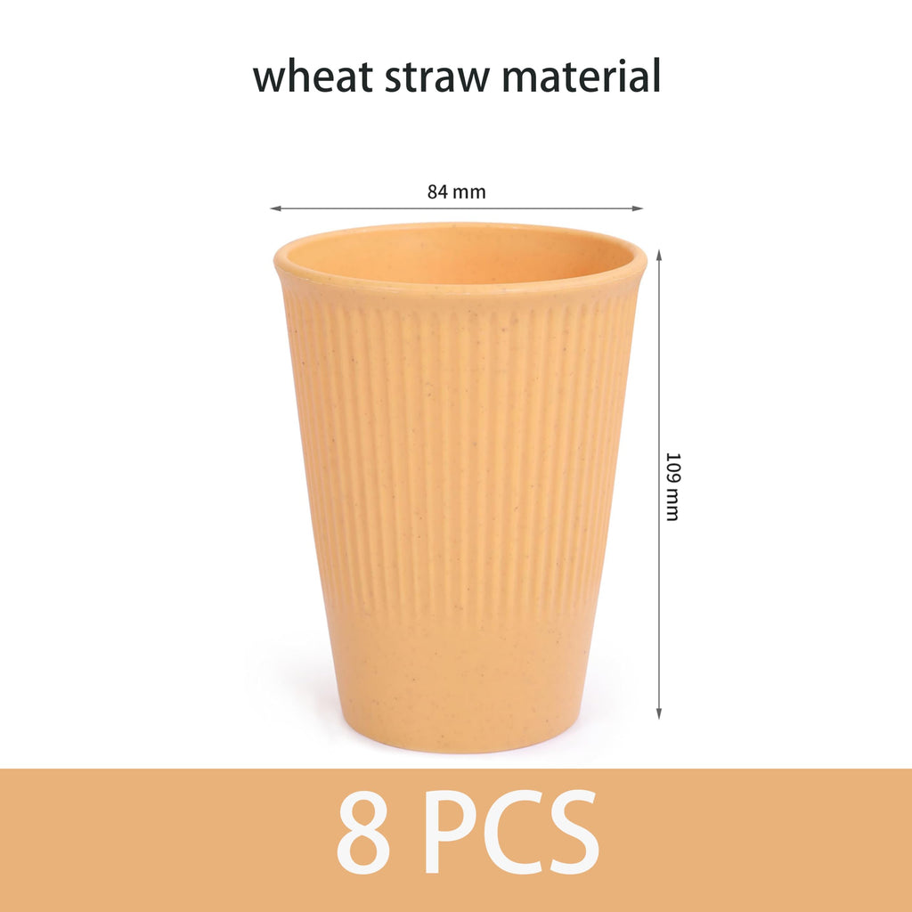WANBY Wheat Straw Cup Unbreakable and Reusable Drinking Cups Eco-Friendly Healthy Tumbler Set for Milk Juice and Water Dishwasher Safe (8 Pcs 12 Oz)