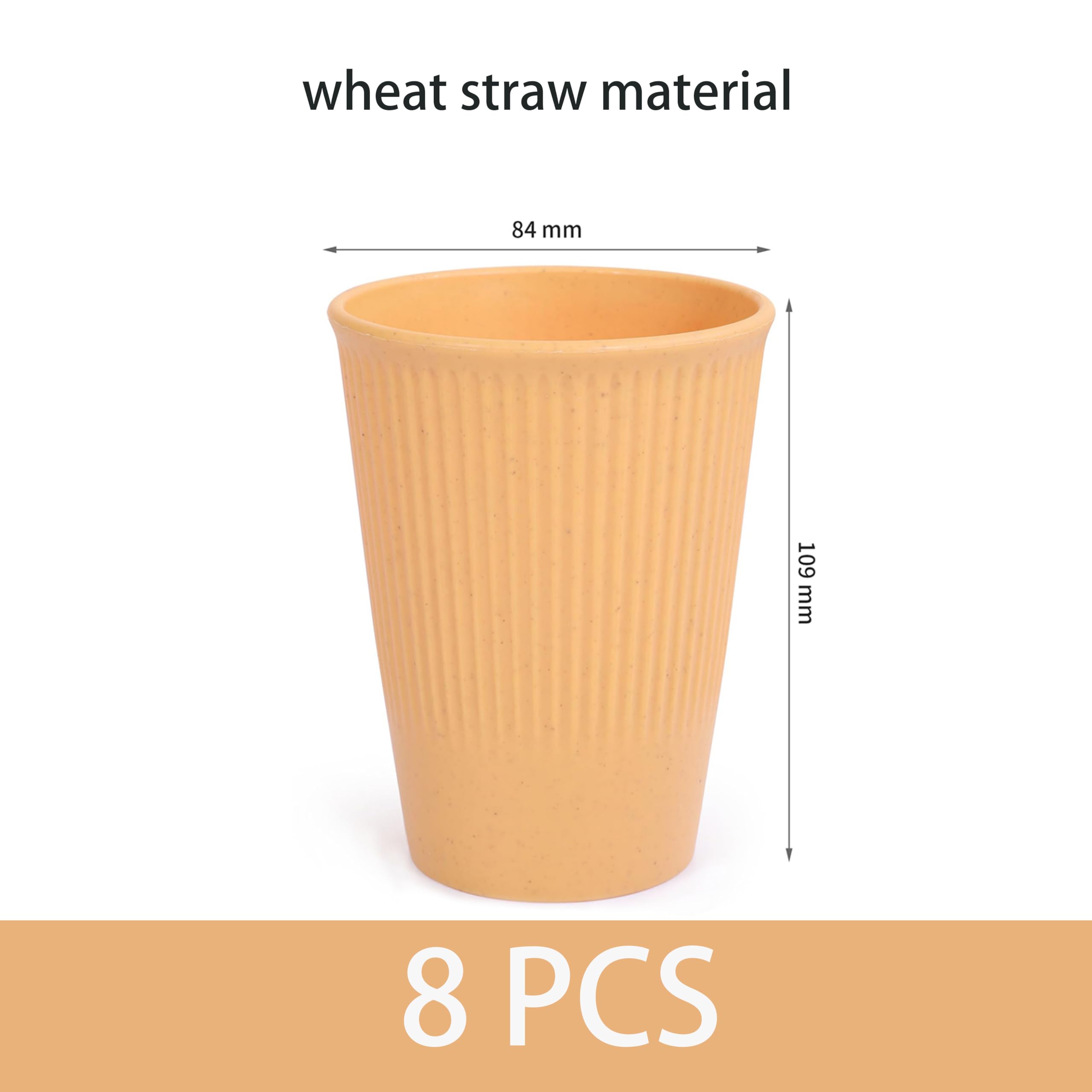 WANBY Wheat Straw Cup Unbreakable and Reusable Drinking Cups Eco-Friendly Healthy Tumbler Set for Milk Juice and Water Dishwasher Safe (8 Pcs 12 Oz)