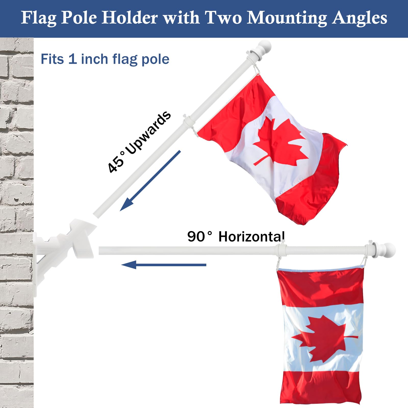 NQ Outdoor Flag Pole with Holder for Outside House,5FT Stainless Steel Wall Mounted Flag Pole Kit with Bracket,Flagpole for Porch Yard or Commercial (White)